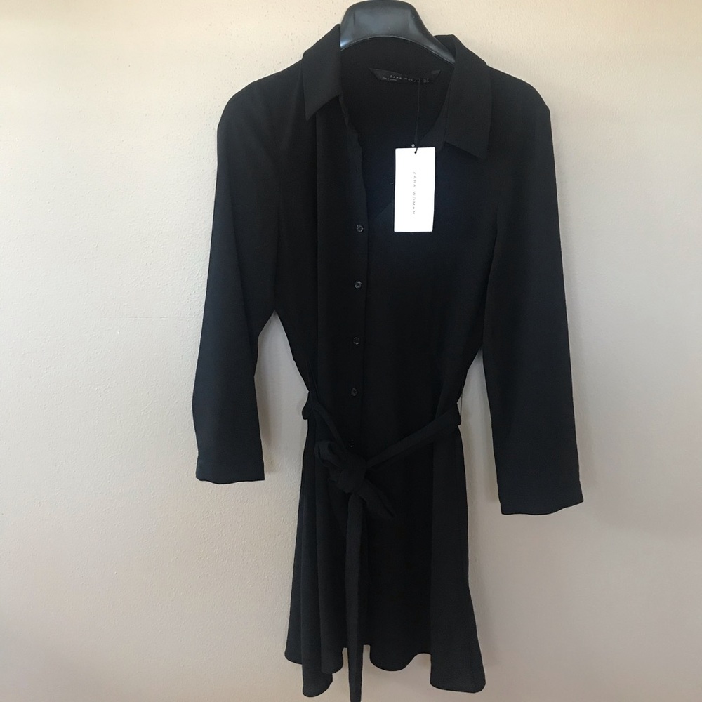 Zara belted tunic dress in Black. New with tags.
